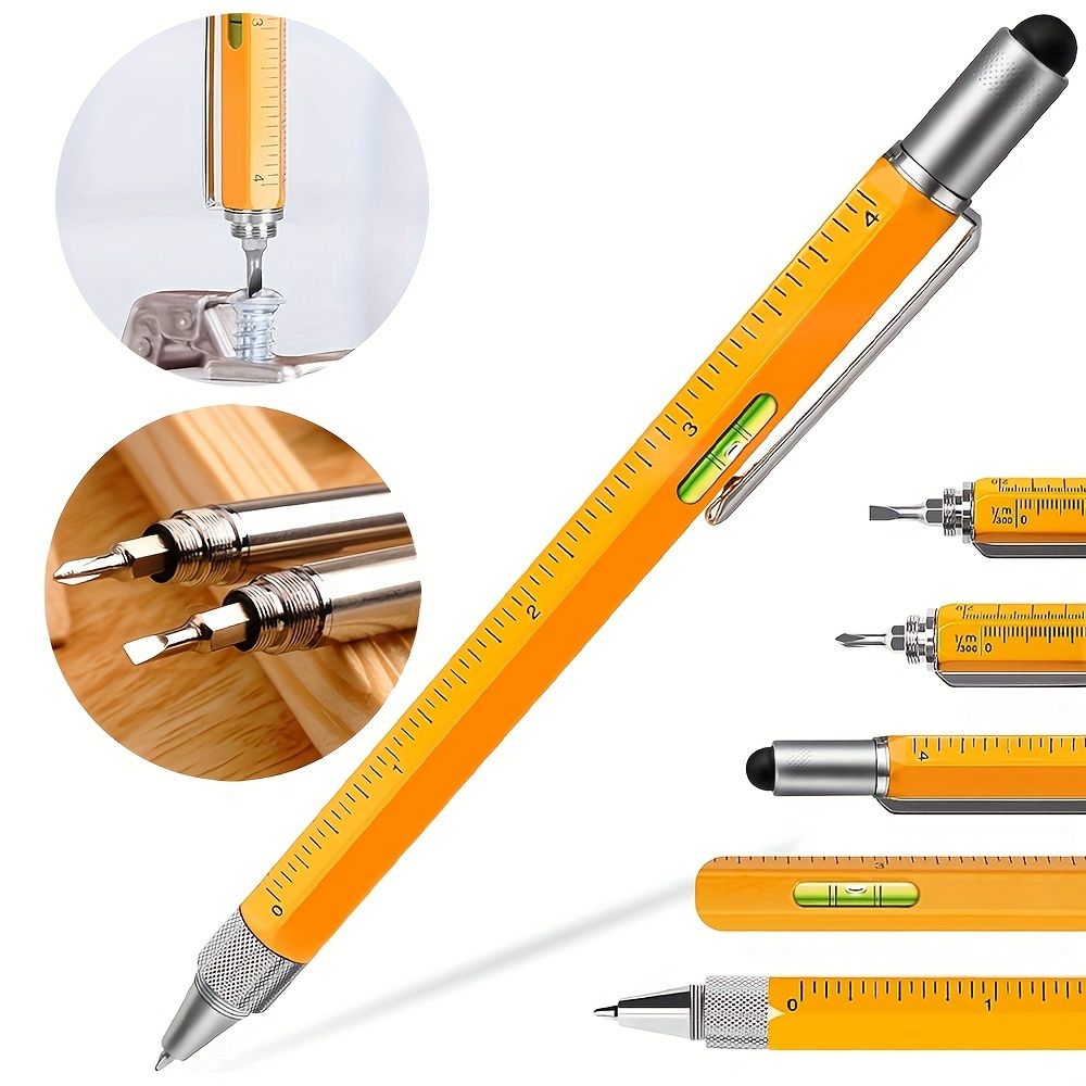 Gadgets útiles regalo de negocios para hombres, bolígrafo de herramientas  plateado 6 en 1 con regla, medidor de nivel, bolígrafo, lápiz óptico y 2