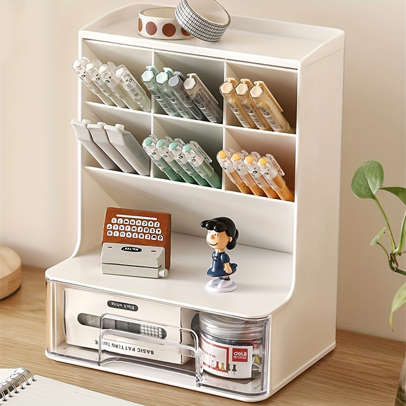 Pen Organizer With 2 Drawers Multi functional Pencil Holder - Temu