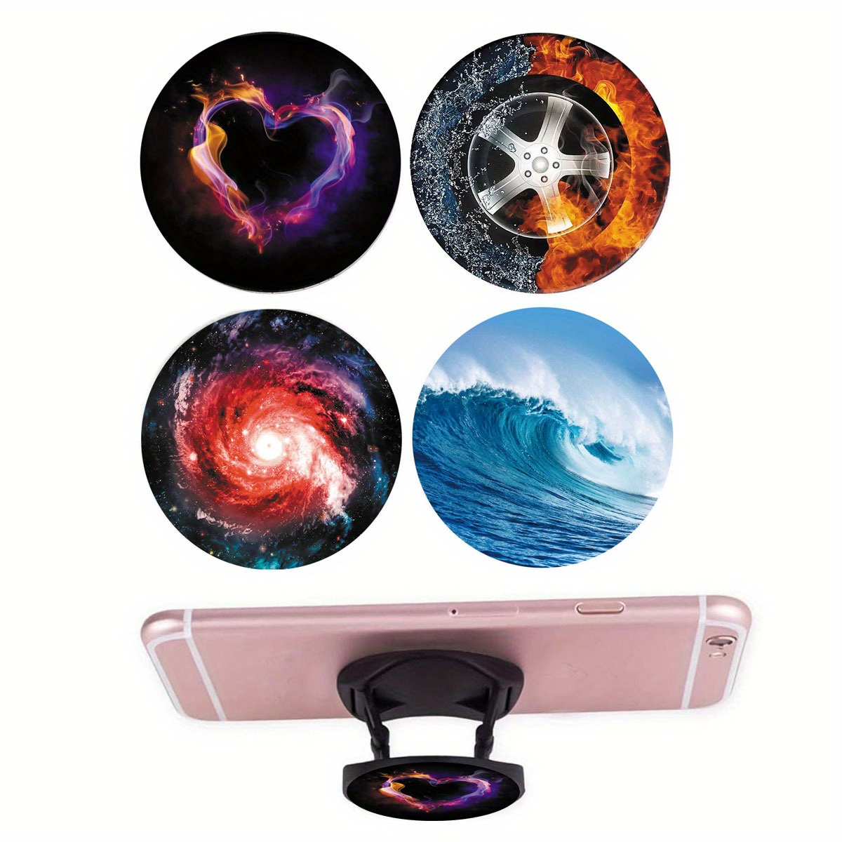 Correa de teléfono de 6 piezas, agarre telescópico para teléfono celular,  soporte universal para la mayoría de teléfonos inteligentes (rosa, blanco)