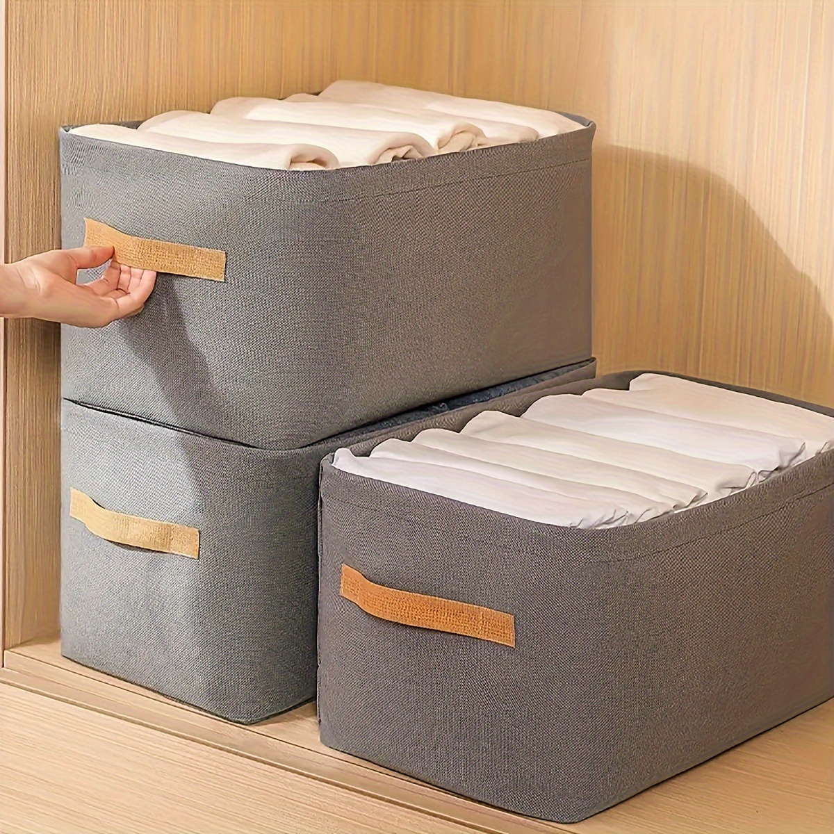 Foldable Storage Box Clothes Basket Cotton Rope Handles - Temu