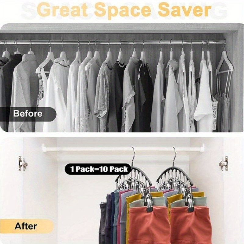 Space Saving Pants Hangers 2 Pack with 10 Metal Clip Rack Organizer