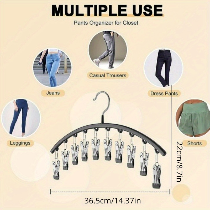 1pc Stainless Steel Pants Hanger, Space Saving Wardrobe Storage With 10  Clips1pc Stainless Steel Pants Hanger, Space Saving Wardrobe Storage With  10 Clips