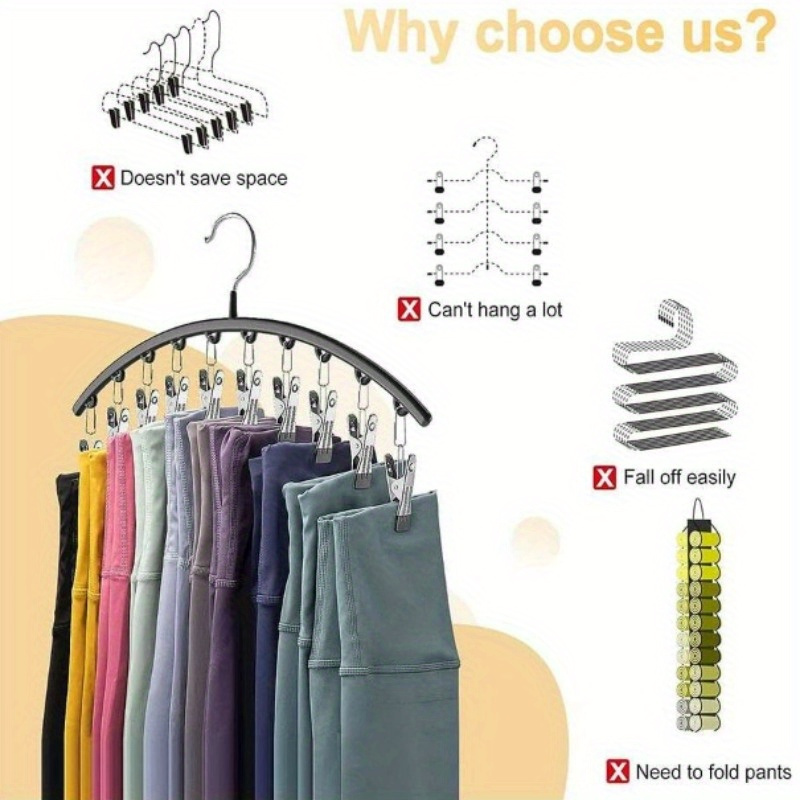 1pc stainless steel pants hanger space saving wardrobe storage hanger with 10 clothespins wardrobe organizer clothes storage rack and balcony clothes drying rack bedroom accessories details 5