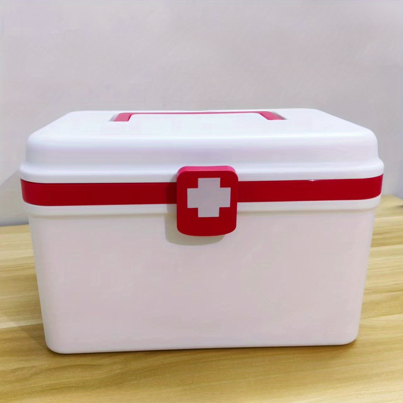 Caja de almacenamiento de medicamentos de plástico para primeros auxilios,  caja de medicamentos multicapa con asa, kit de medicamentos de emergencia