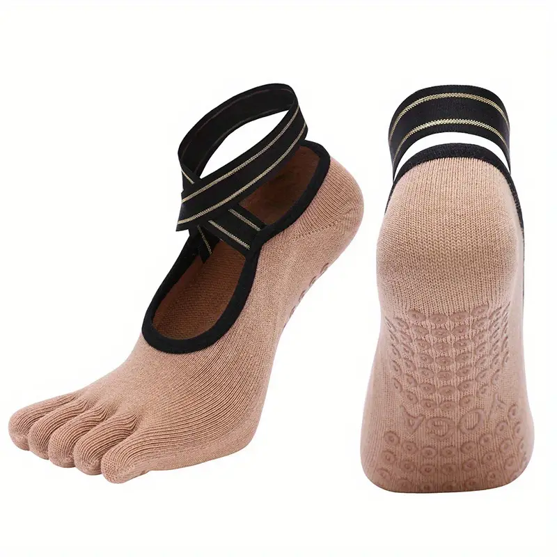 2 Pairs Womens No Show Non Slip Grip Pilates Yoga Socks with Straps
