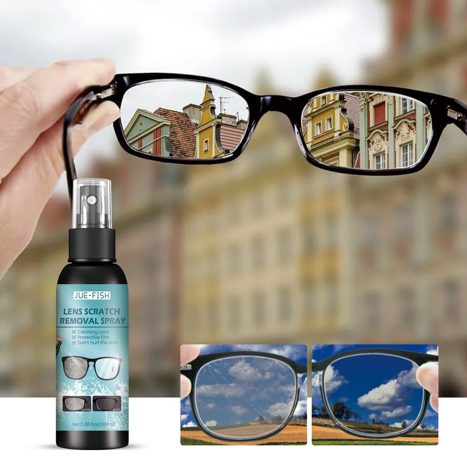 Spray antivaho de 1 onza para ojos y lentes de sol, limpiador de vidrio y  plástico, espray de limpieza sin niebla para lentes, gafas, gafas, paquete