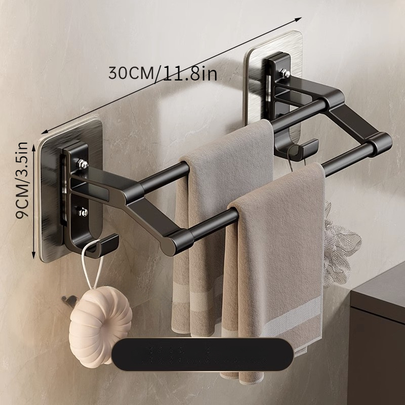 Bathroom Shelf With Towel Bar, 2 Layer Towel Rack, Wall Mounted Towel Shelf  With Hooks, Towel Organizer For Bathroom - Temu