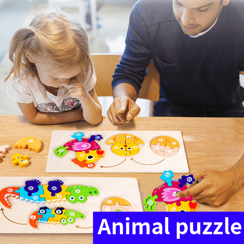 4X4 Pouces Enfants Puzzle En Bois Cartoon Animal Traffic Tangram