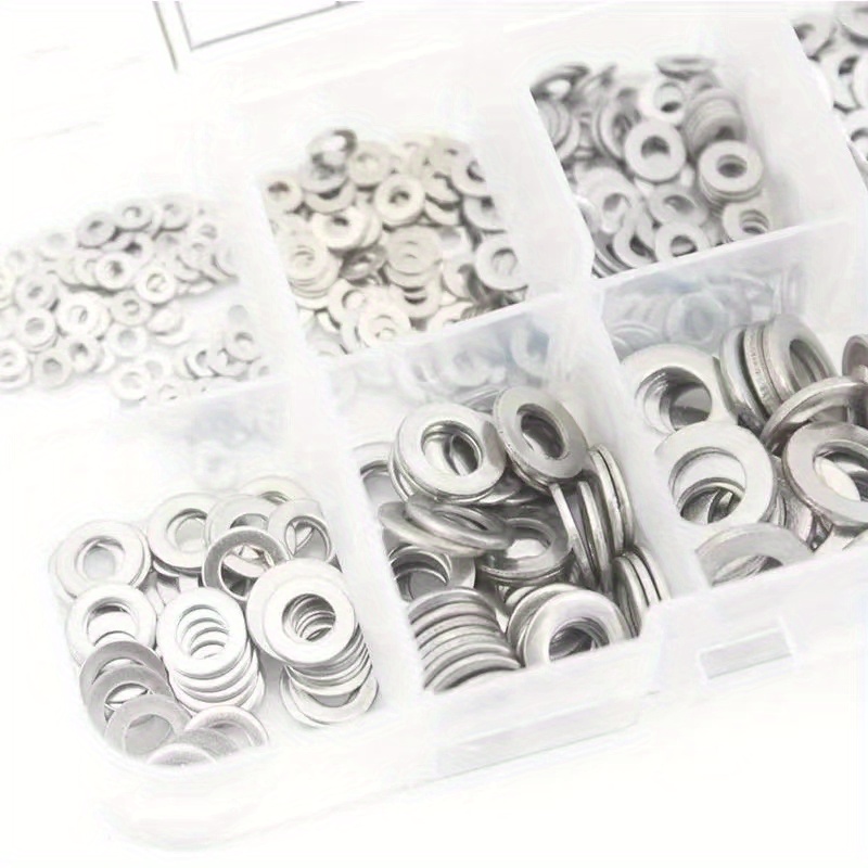 TEMU 90-580pcs 304 Stainless Steel Flat Washers For Screws Bolts, Fender Washers Assortment Set, Assorted Hardware Lock Metal Washers Kit For Home, Factories