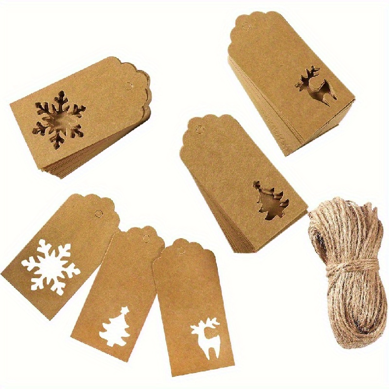 50 Pieces Christmas Gift Tags Xmas Brown Kraft Paper Hanging Tags with  Twine String DIY Xmas Holiday Present Wrap Stamp and Label Package Name  Card Christmas Party Decoration 