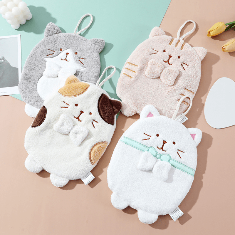 Cute Cat Fleece Towel with Loop