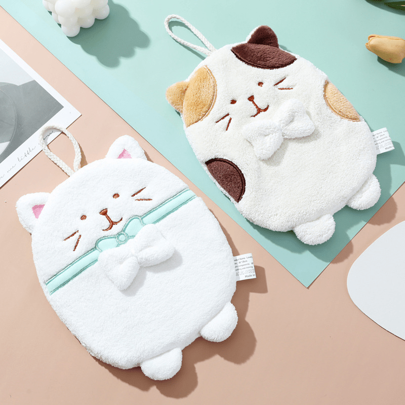 Cute Cat Fleece Towel with Loop