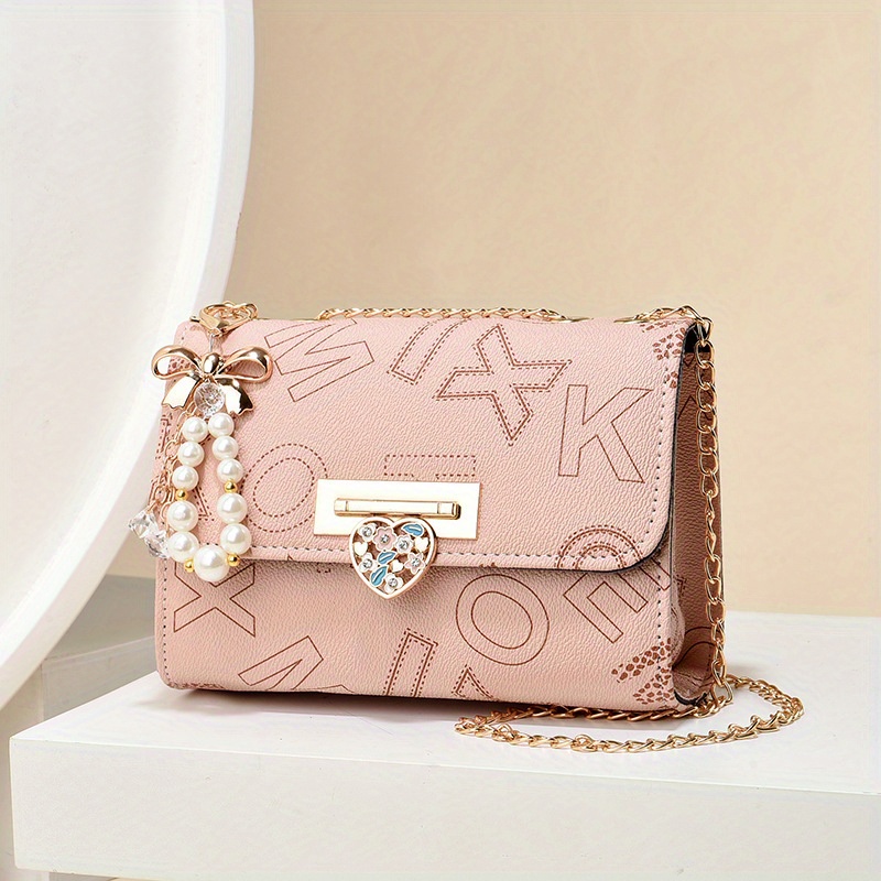 Letter Print Mini Crossbody Bag Women's Chain Shoulder Bag - Temu