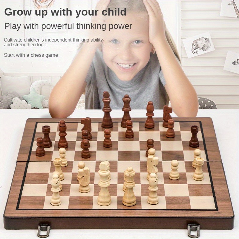 Three-in-one Solid Wood High-grade Chess Wooden Chess Foldable Convenient  Puzzle Board Game Toys Halloween/thanksgiving Day/christmas Gift - Temu