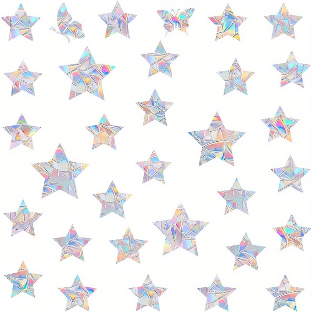 

36pcs Star Window Clings Anti-collision Window Film Window Decals Anti Birds Collisions, Non Adhesive Prismatic Vinyl Window Clings, Stickers For Living Room Office Home Decor