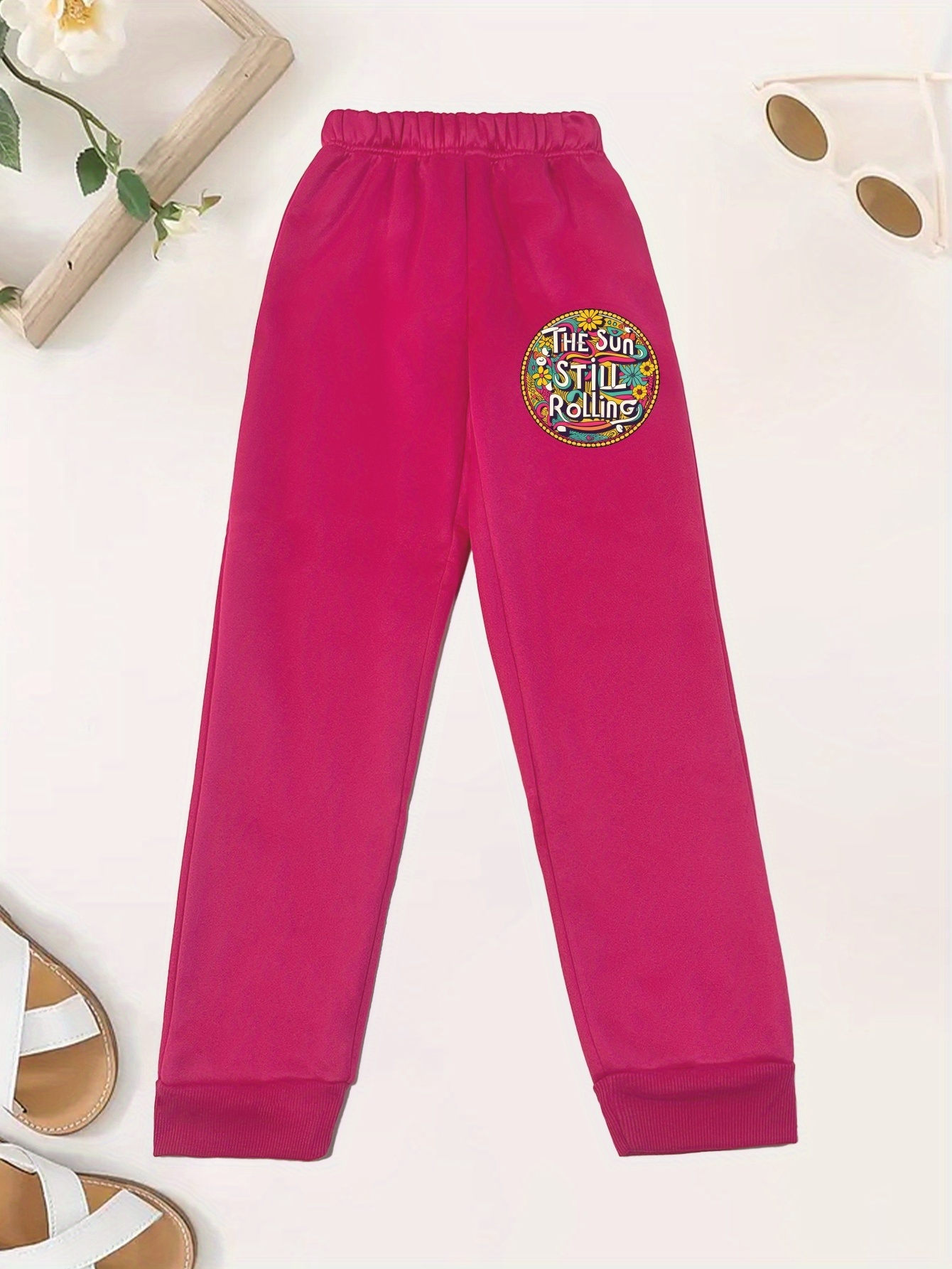 the Sun Still Rolling'' Print Girls Pants Elastic Waist - Temu