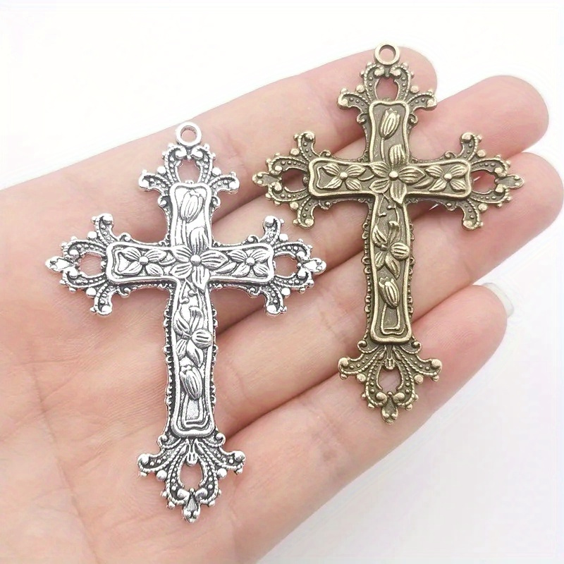 Antique Silver Bronze Color Large Flower Cross Charms Pendant, For Diy  Earrings Necklace Handmade Jewelry Making - Temu New Zealand