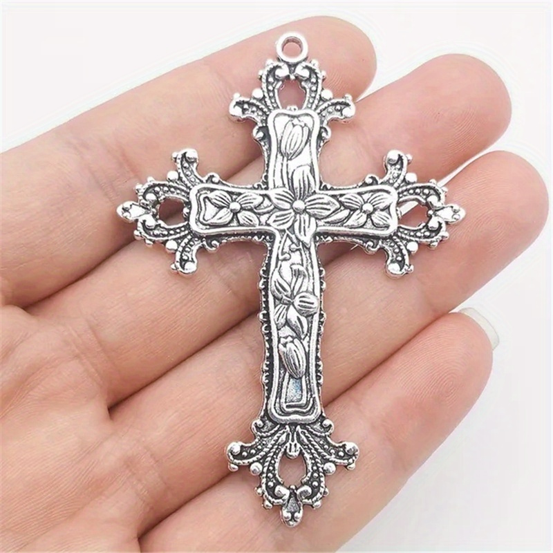 1pc Antique Silver Bronze Color Large Flower Cross Charms Pendant, For DIY  Earrings Necklace Handmade Jewelry Making
