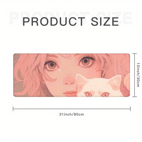 1pc square mouse pad animation girl with a cat light beige and pink unpolished authenticity cartoonish humor close up mouse pad game work accessories desktop decor office home dorm accessories details 4