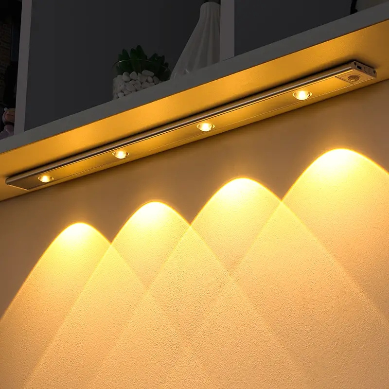 Luz LED con sensor de movimiento, 3 niveles de brillo ajustables, luces de  armario, panel indicador de modo, iluminación de ojo de gato para