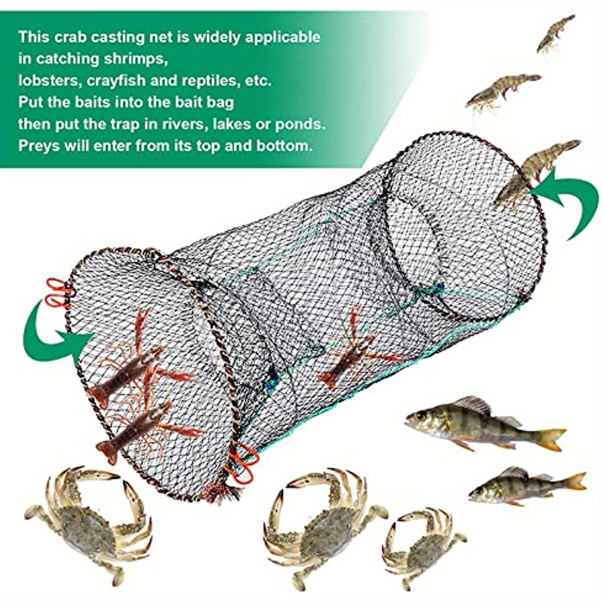 1Pc Fishing Bait Trap Crab Trap Minnow Trap Portable Collapsible Fishing Net