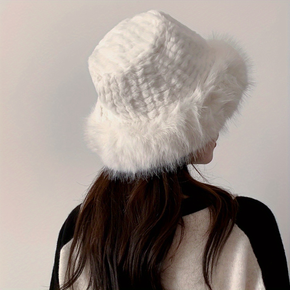 

Faux Fur Winter Fuzzy Fisherman Hat, Thickened Warm Windproof Plush Bucket Hat, Women's Elegant & Chic Hat
