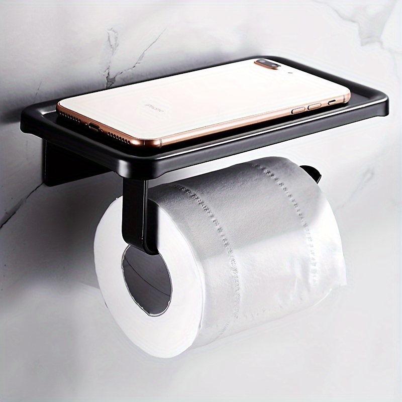 Wall Mounted Toilet Paper Holder with Phone Shelf, Space Aluminum