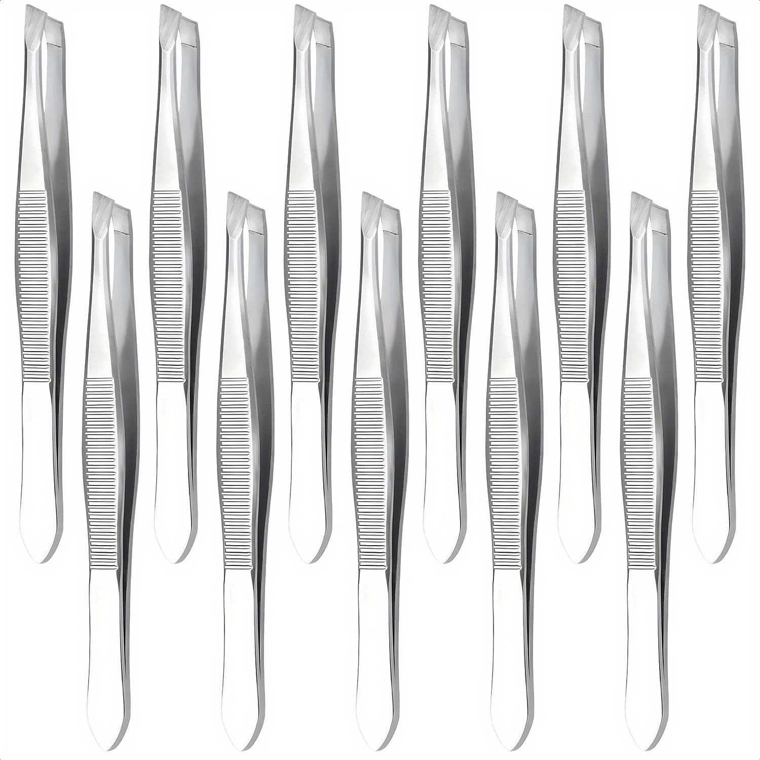 

12pcs Precision Stainless Steel Tweezers Set - Slant Tip Hair Removal Tools For Beard, Mustache, Eyebrow, And Facial Hair, Unscented Metal, Suitable For Men And Women