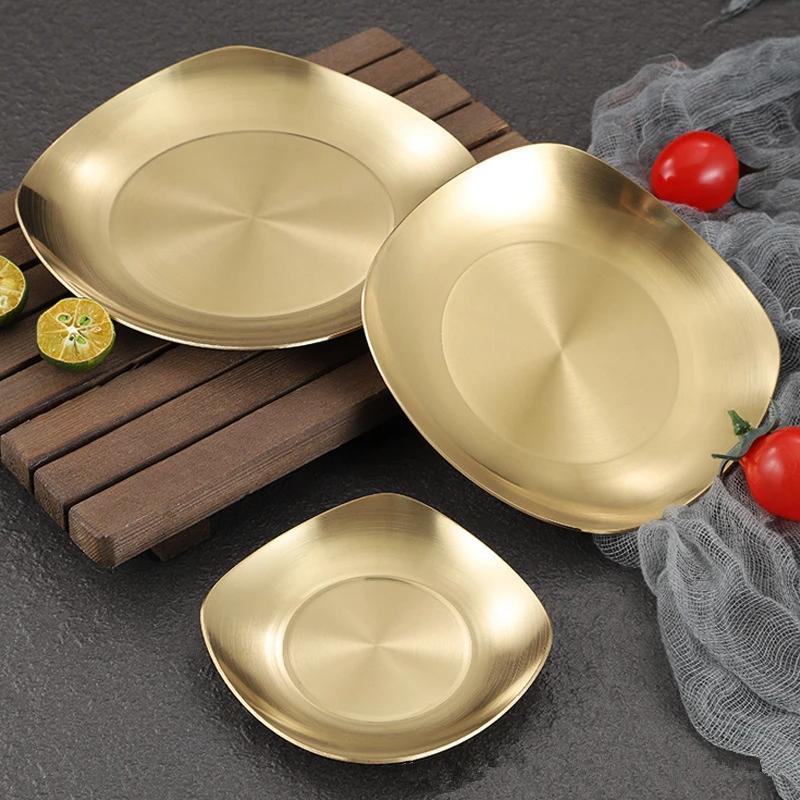 

2pcs Stainless Steel Dinner Plates Korean Style Seasoning Barbecue Tableware Cake Snack Dishes Kitchen Plate