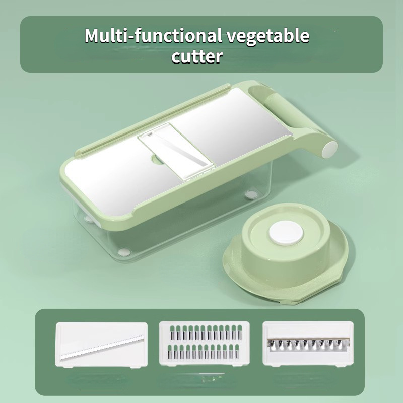 8pcs/set Kitchen Vegetable Slicer With 6 Blades, Drain Basket, Hand  Protector, Potato Slicer For Home Use, Green