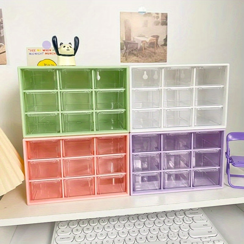 

Desktop 9 Grids Storage Boxes Organizer Transparent Small Drawer Partitioned Desk Wall-mounted Sundries Storage Box Cute