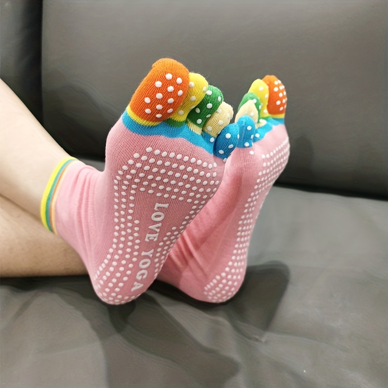 Non slip Rainbow Five toe Yoga Socks For Women Breathable - Temu