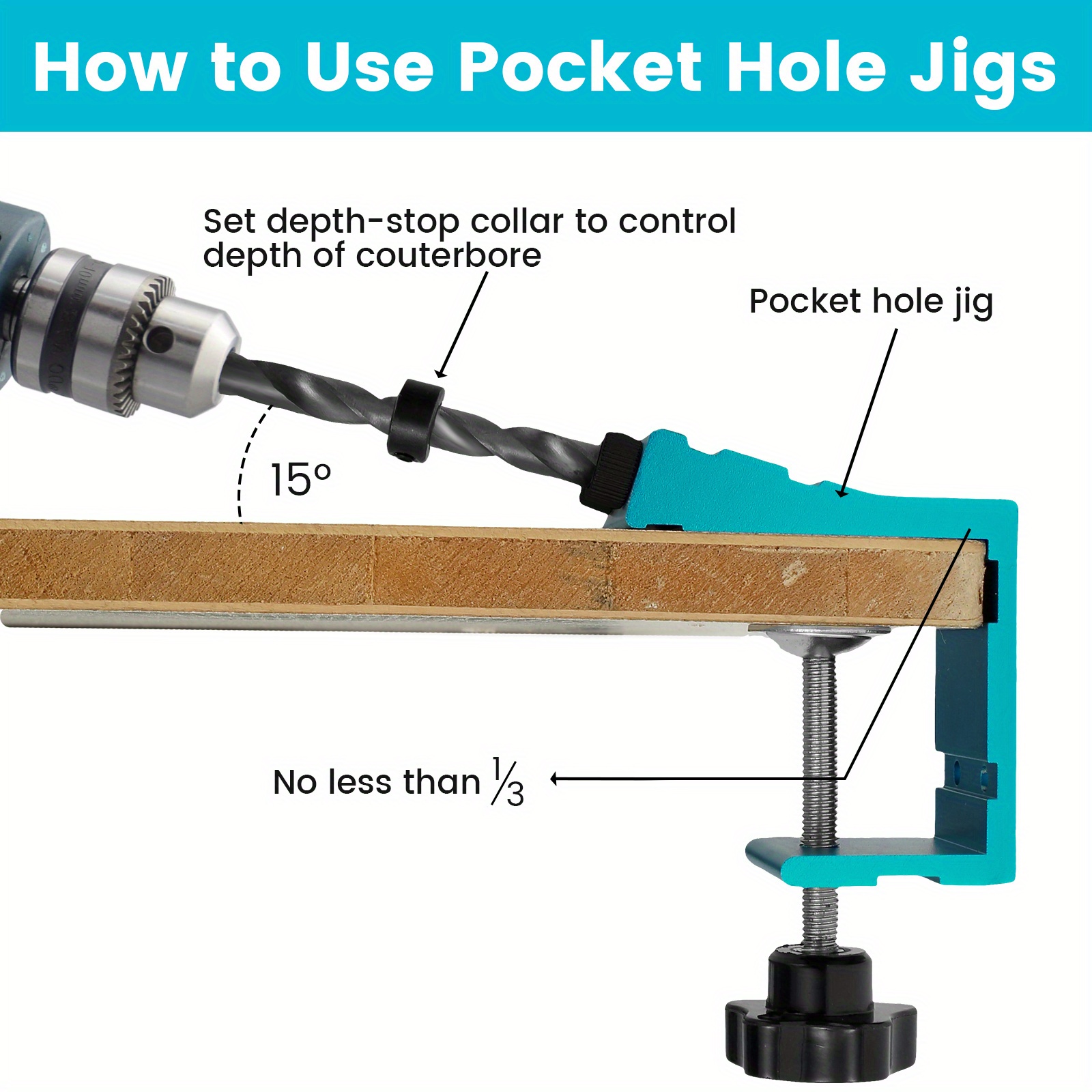 Pocket Hole Jig Kit 3-Hole Pocket Screw Jig Drill Guide 15° Angled