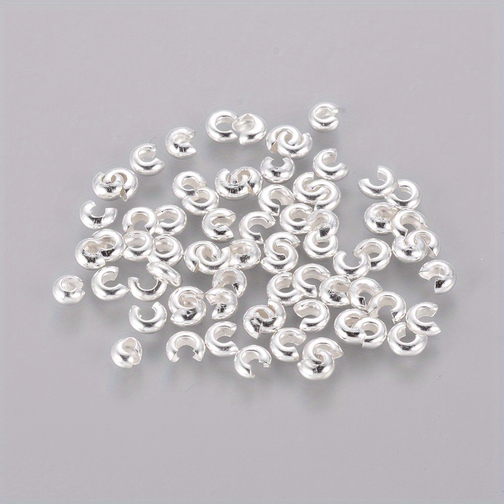 Platinum Color Brass Crimp End Beads Covers for Jewelry Making, Nickel  Free, Size: About 4mm In Diameter, Hole: 1.5~1.8mm