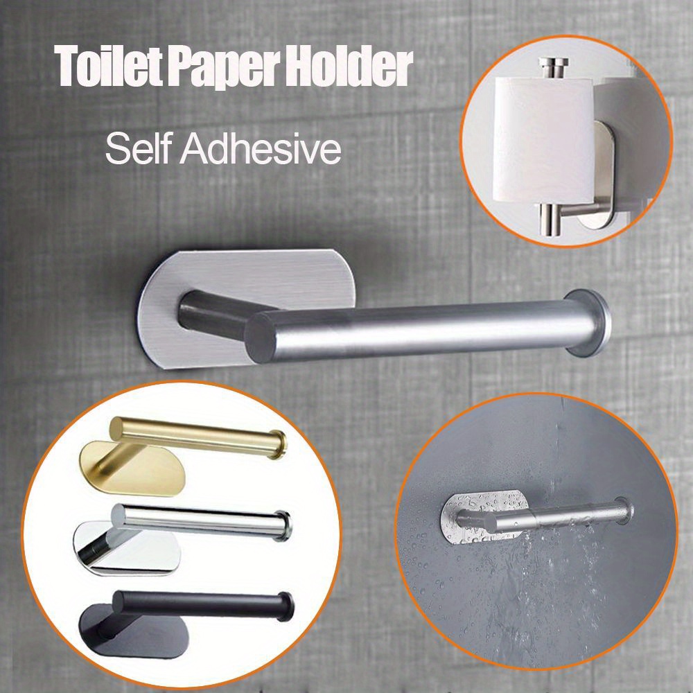 Self-adhesive Toilet Paper Holder, Rustproof, Thickened Stainless Steel  Without Drilling, For Bathroom, Kitchen, Restroom, Gold, 1pc