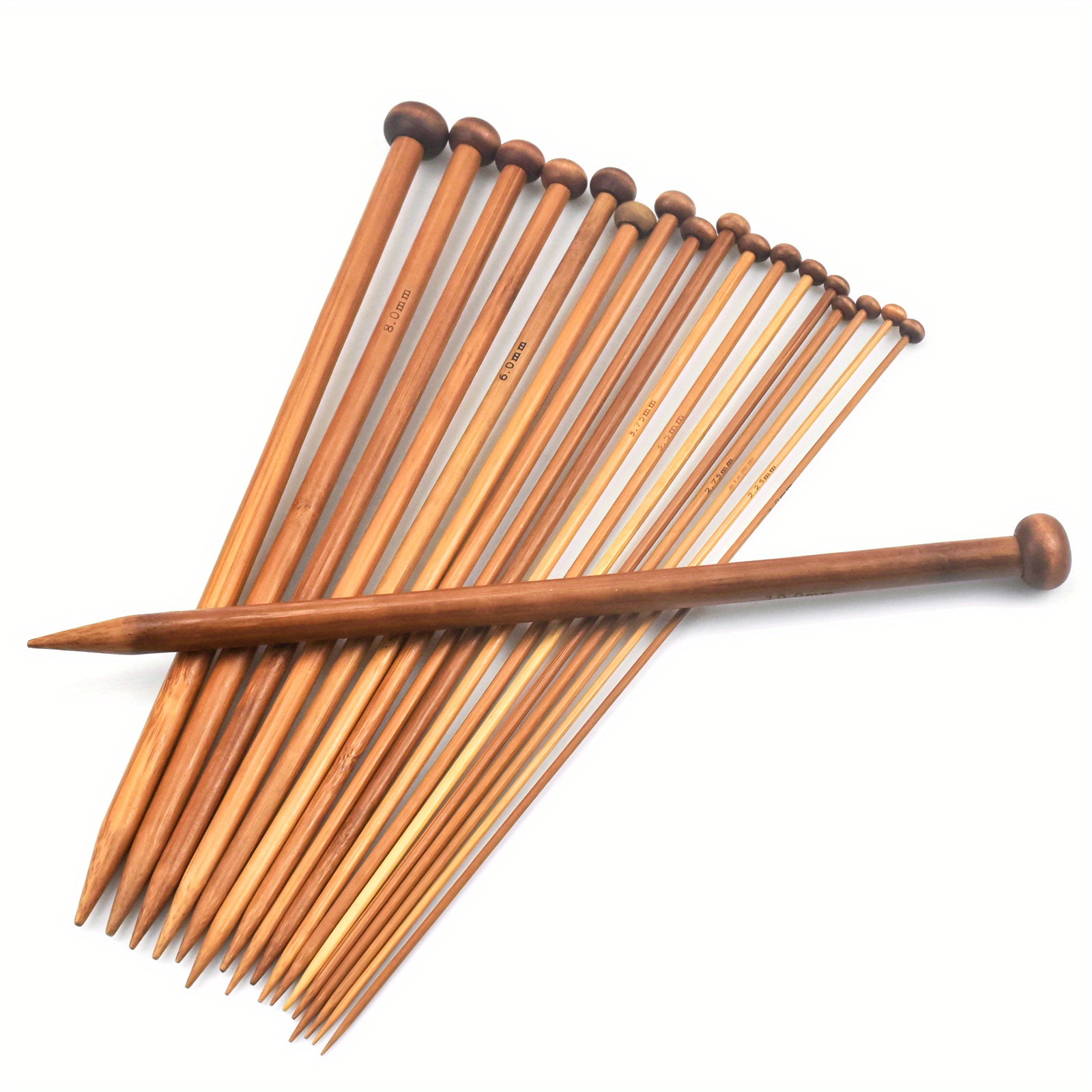 Double Pointed , 75 Pcs Bamboo Knitting Needles Set, 15 Sizes from  2.0mm-10.0mm(8 Inches Length)+ 4Pcs Knitting Needles Point Protectors