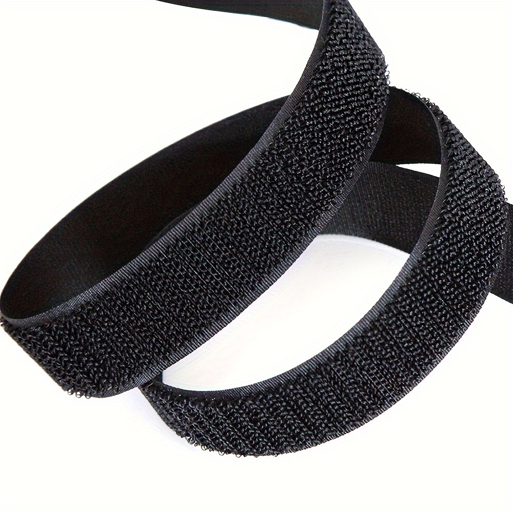 Black Hook And Loop Velcro Strip Tie Fastener W/ Buckle, 8 Inch