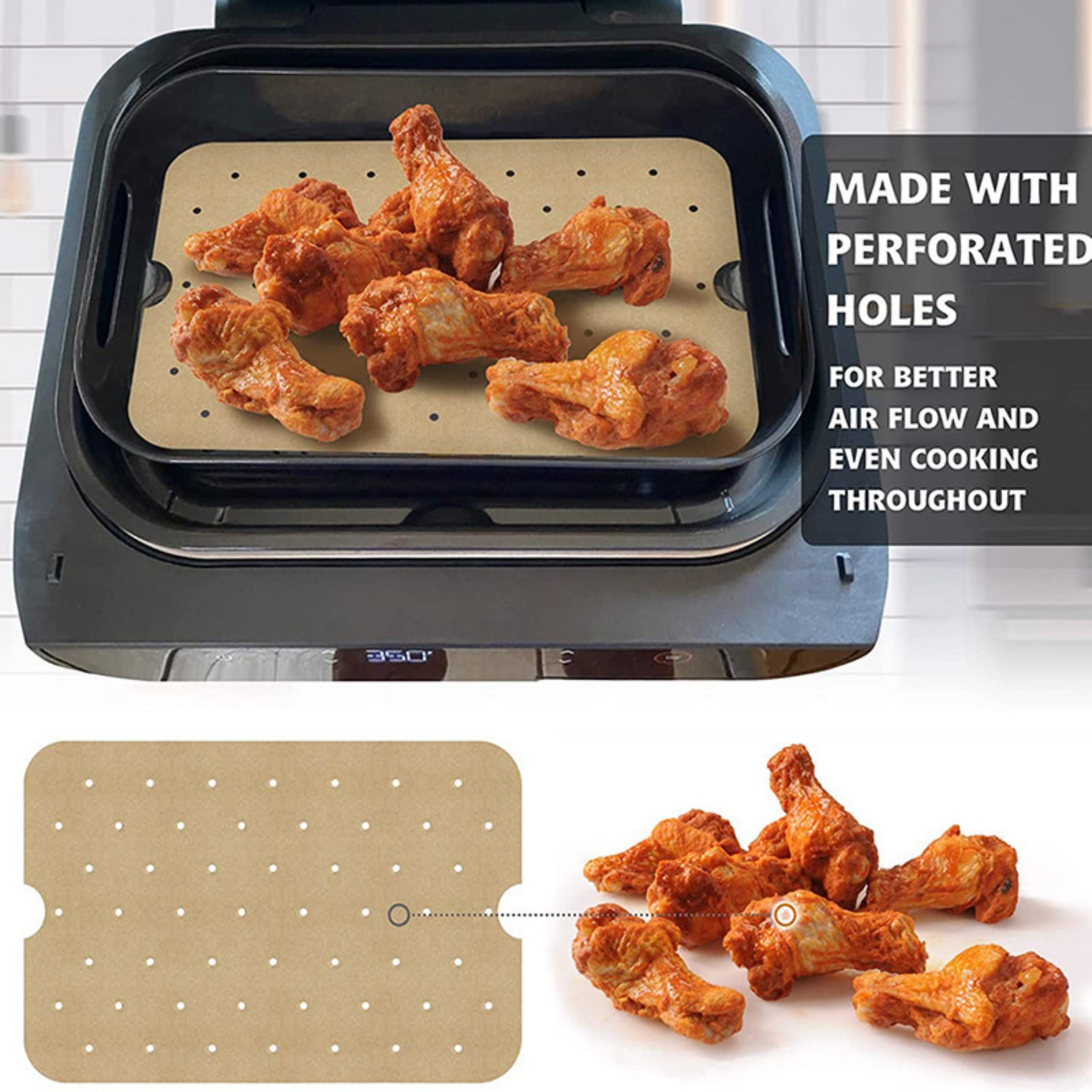 Perforated Rectangle Parchment Paper For Oven, Air Fryer, Steamer