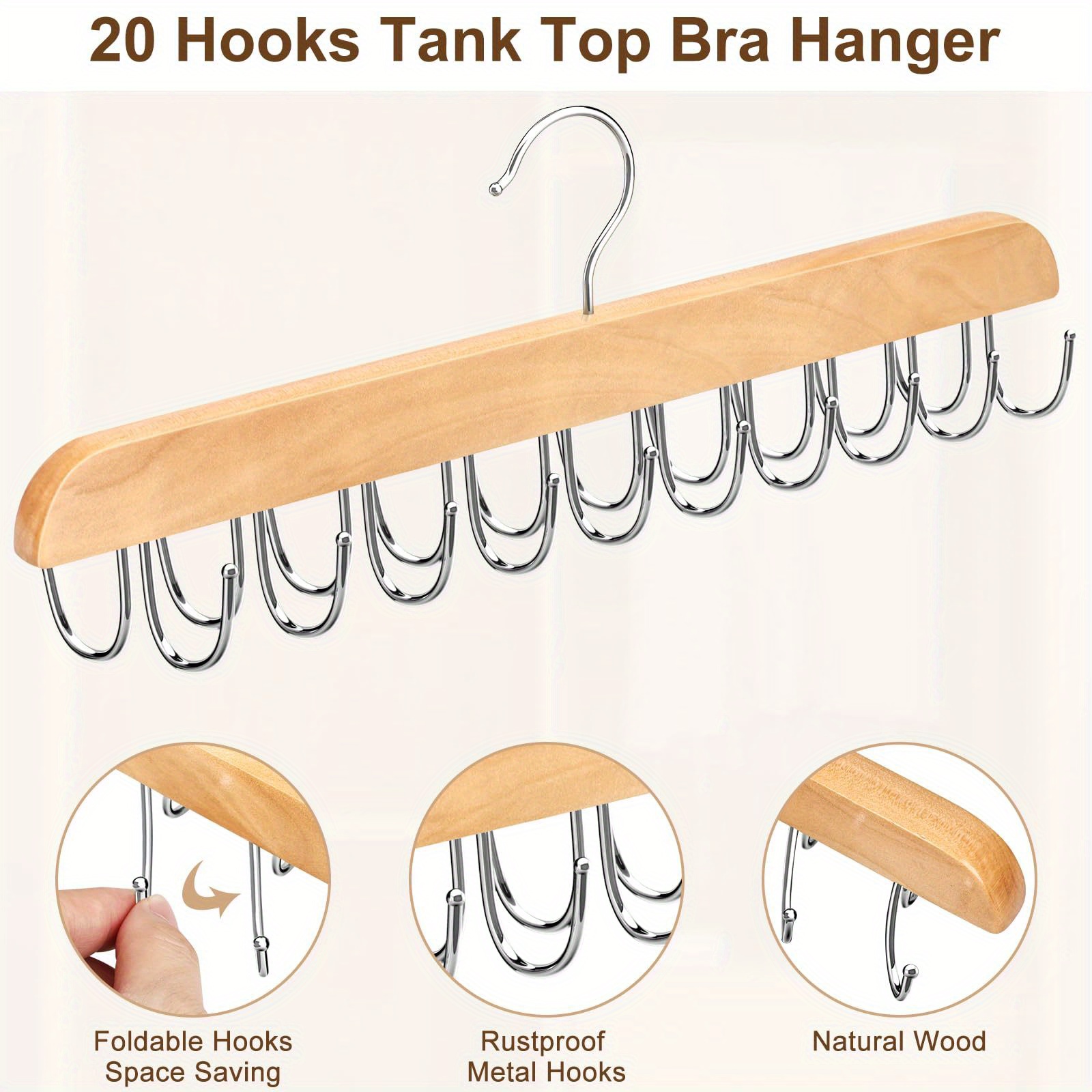 1pc 20-hook Wooden Hat Hanger, Clothes Drying Rack For Underwear, Ties,  Camisoles, Scarves, Belts, Household Storage Organizer For Bathroom,  Bedroom