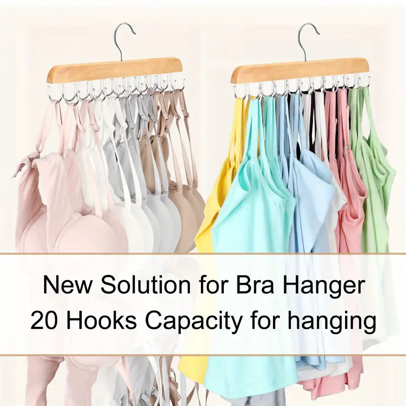 1pc 20-hook Wooden Hat Hanger, Clothes Drying Rack For Underwear, Ties,  Camisoles, Scarves, Belts, Household Storage Organizer For Bathroom,  Bedroom