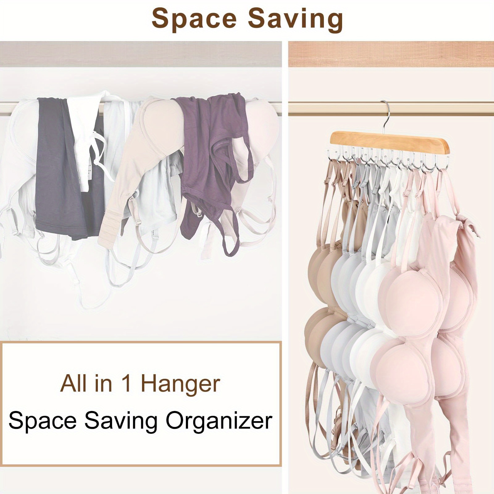 1pc 20 hook wooden hat hanger clothes drying rack for underwear ties camisoles scarves belts household storage organizer for bathroom bedroom closet wardrobe home dorm details 0