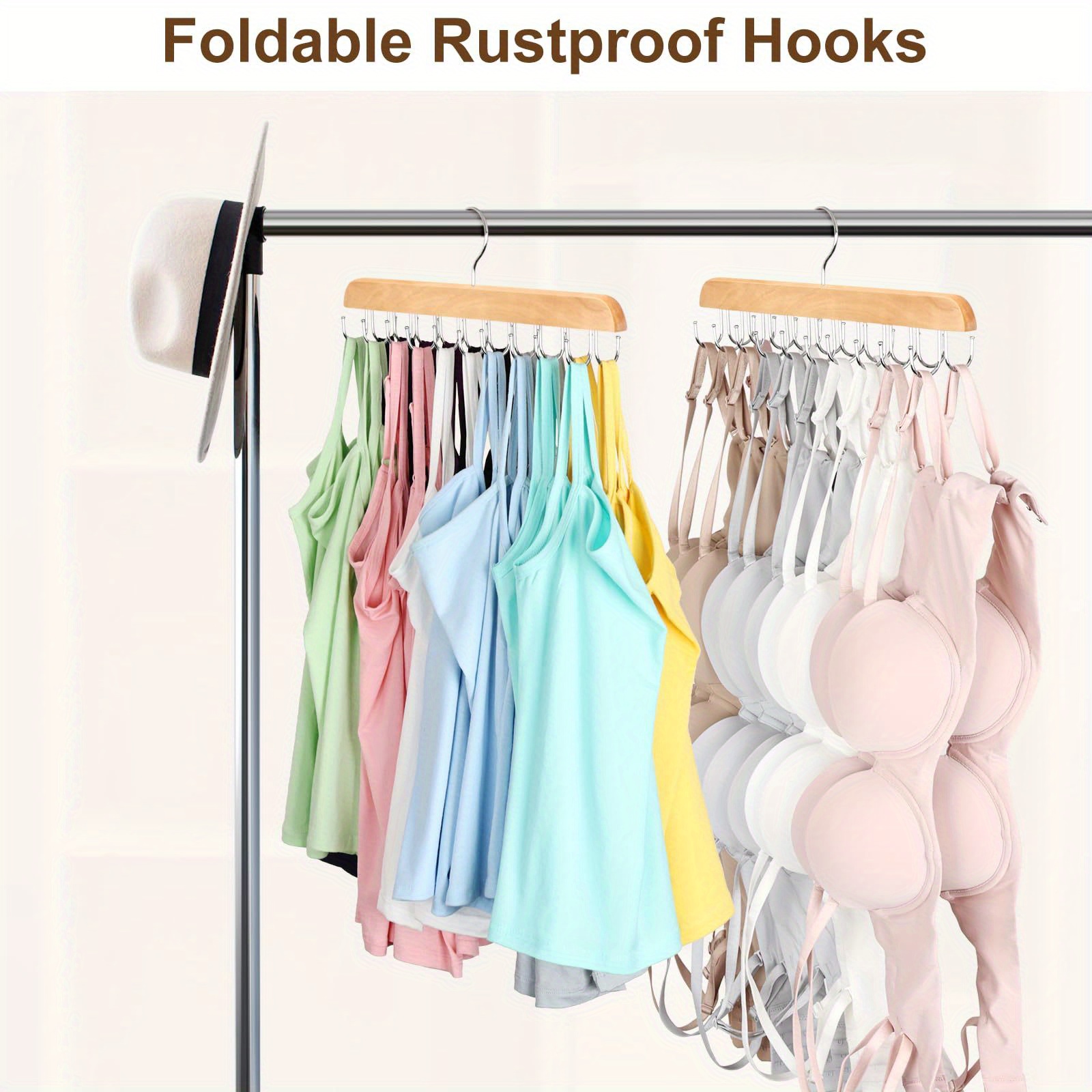 1pc 20 hook wooden hat hanger clothes drying rack for underwear ties camisoles scarves belts household storage organizer for bathroom bedroom closet wardrobe home dorm details 4