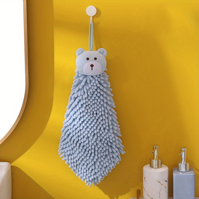 1pc Chenille Cute Hand Towel, Yellow Absorbent Polyester Hand Wipe Towel  For Household