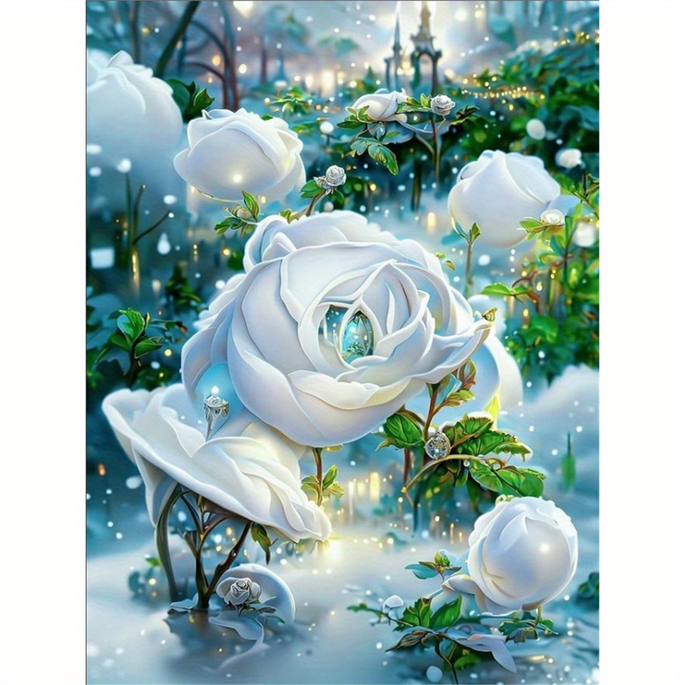 Full Round Diamond Canvas Fantasy Rose Flower Home - Temu