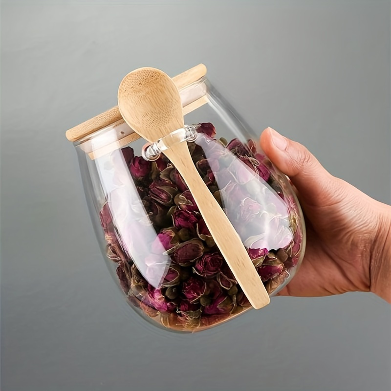 1pc Transparent Glass Mixed Grain Snack Storage Sealed Jar With Spoon Cover  Mixed Grain Jar Storage Jar