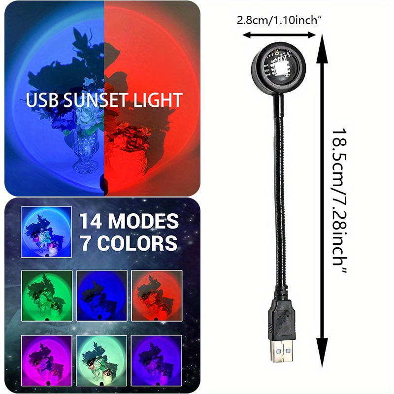 Led Usb Sunset Lamp Projector 7 Colors Atmosphere Lamp - Temu Kuwait