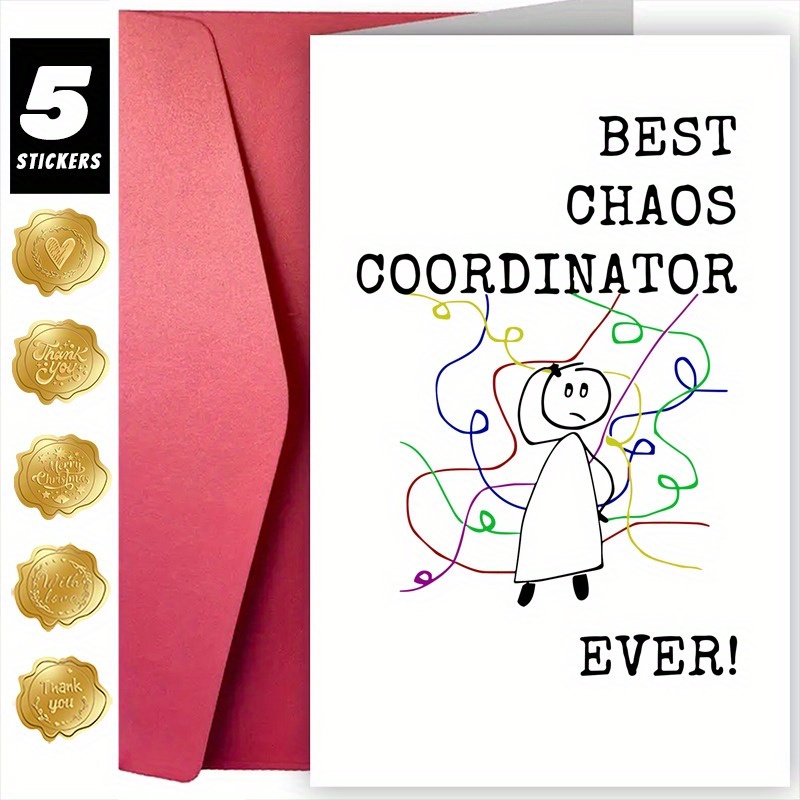 

7pcs (1 Greeting Card + 1 Card Set + 5 Stickers) Employee Appreciation Gifts Thank You Gifts For Chaos Coordinator Gifts Boss Gifts For Coworkers