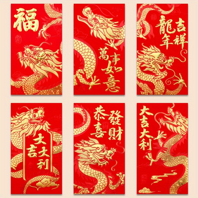 Chinese New Year Lucky Packet Dragon Year Red Envelope Red - Temu