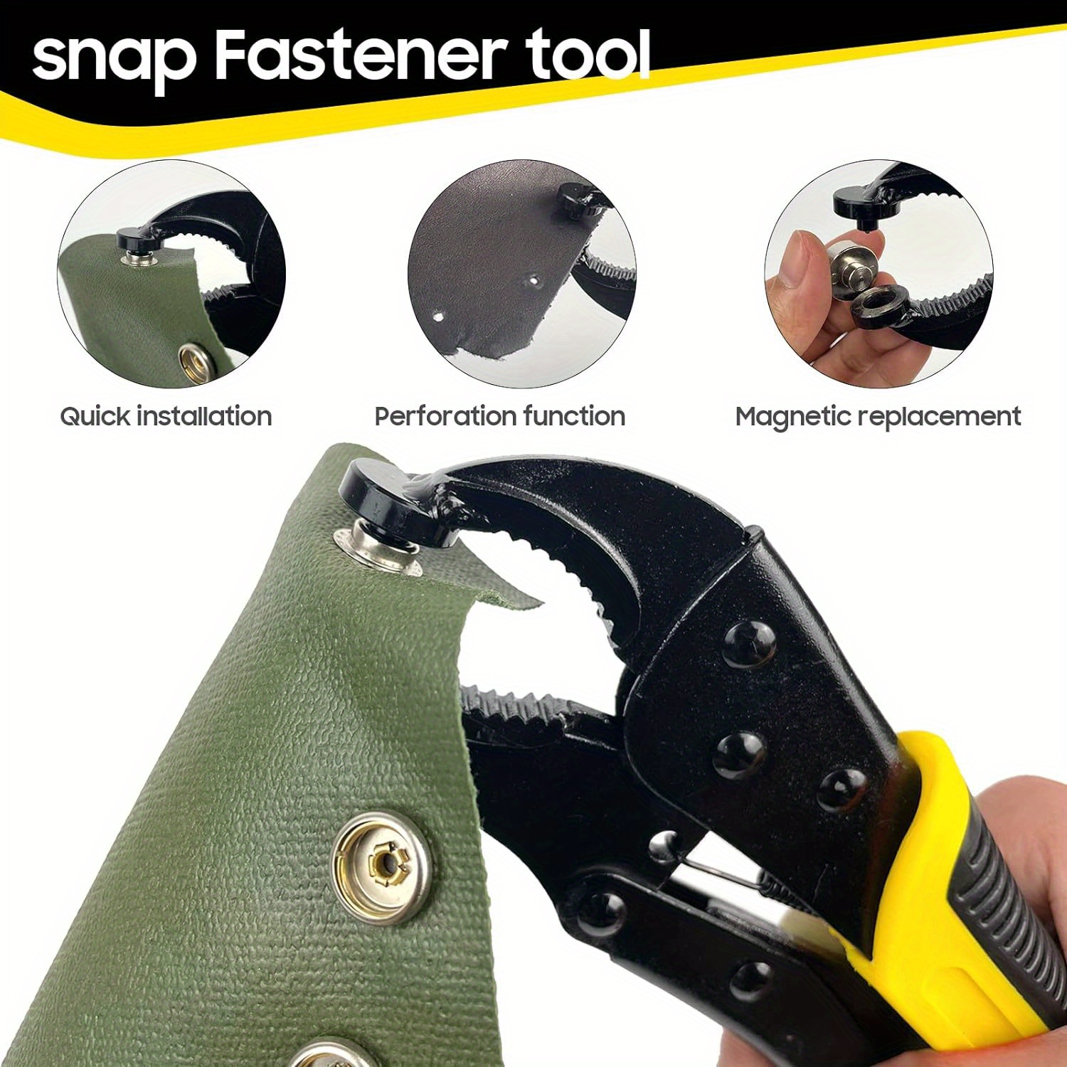 Heavy Duty Snap Fastener Tool kit, Punching Function, Snap Button Tool with  Adjustable Setter, 15mm snap Tool Includes 40 Sets Marine Snaps