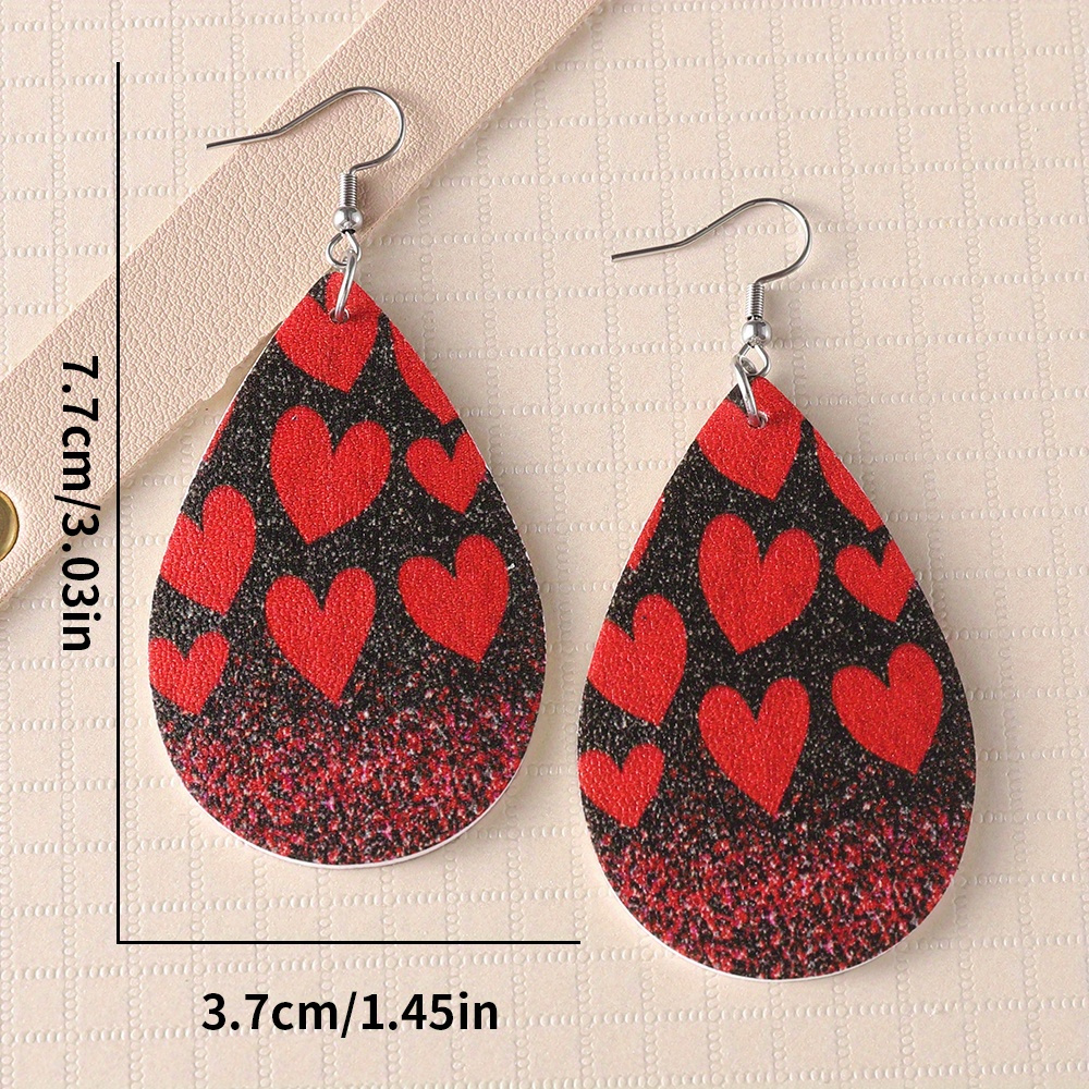 Red Heart Design Long Dangle Earrings Simple Cute Style - Temu